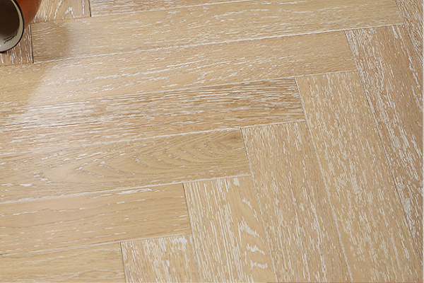 white grained oak herringbone floors